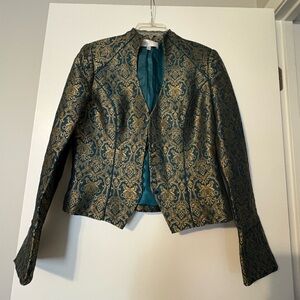 Badgley Mischka Gold and Green Brocade Blazer